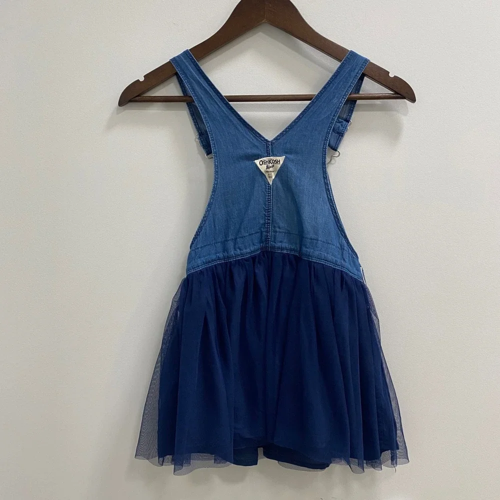 OshKosh Overall Dress Girls 5T Blue Denim Tulle Skirt Bib Style 6R073710